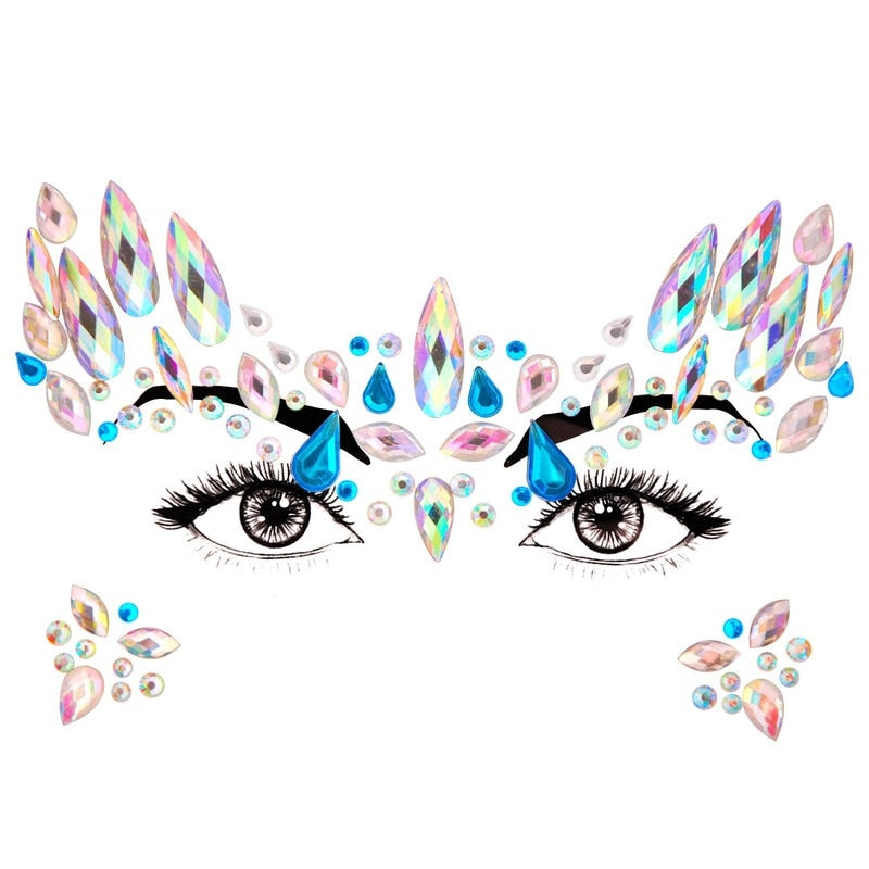 3D Acrylic Glitter Rhinestone Temporary Sexy Face Tattoo Sticker DIY Kids Holiday Party Masquerade Body Facial Jewelry Tattoo