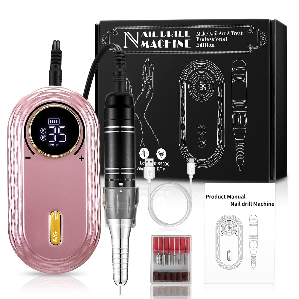 INBUTY 35000RPM Nail Drill Manicure Set Electric Nail Drill Machine Rechargeable Salon Gel Nail Polish Sander Professional Tool