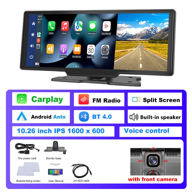 Podofo Car Mirror Video Recording Carplay & Android Auto Wireless Connection GPS Navigation Dashboard DVR AI Voice