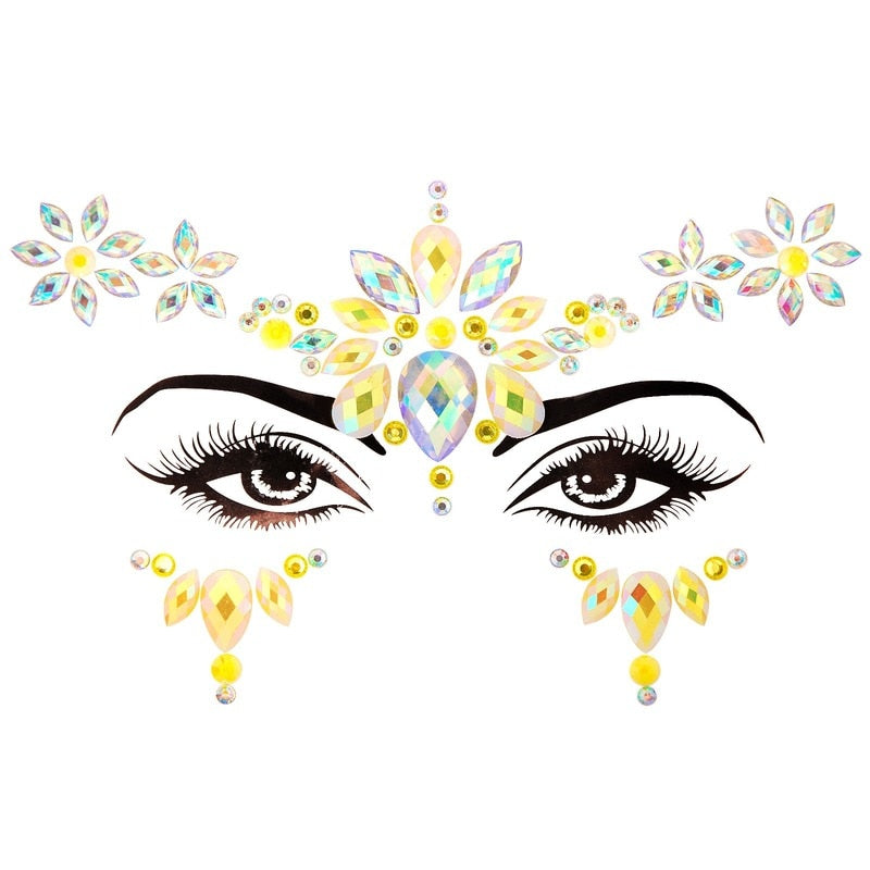 3D Acrylic Glitter Rhinestone Temporary Sexy Face Tattoo Sticker DIY Kids Holiday Party Masquerade Body Facial Jewelry Tattoo