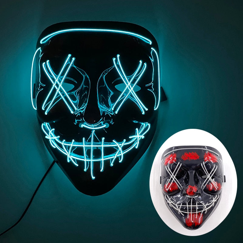 Wireless Halloween Neon Led Purge Mask Masquerade Carnival Party Masks Light Luminous In The Dark Cosplay Costume Supplies