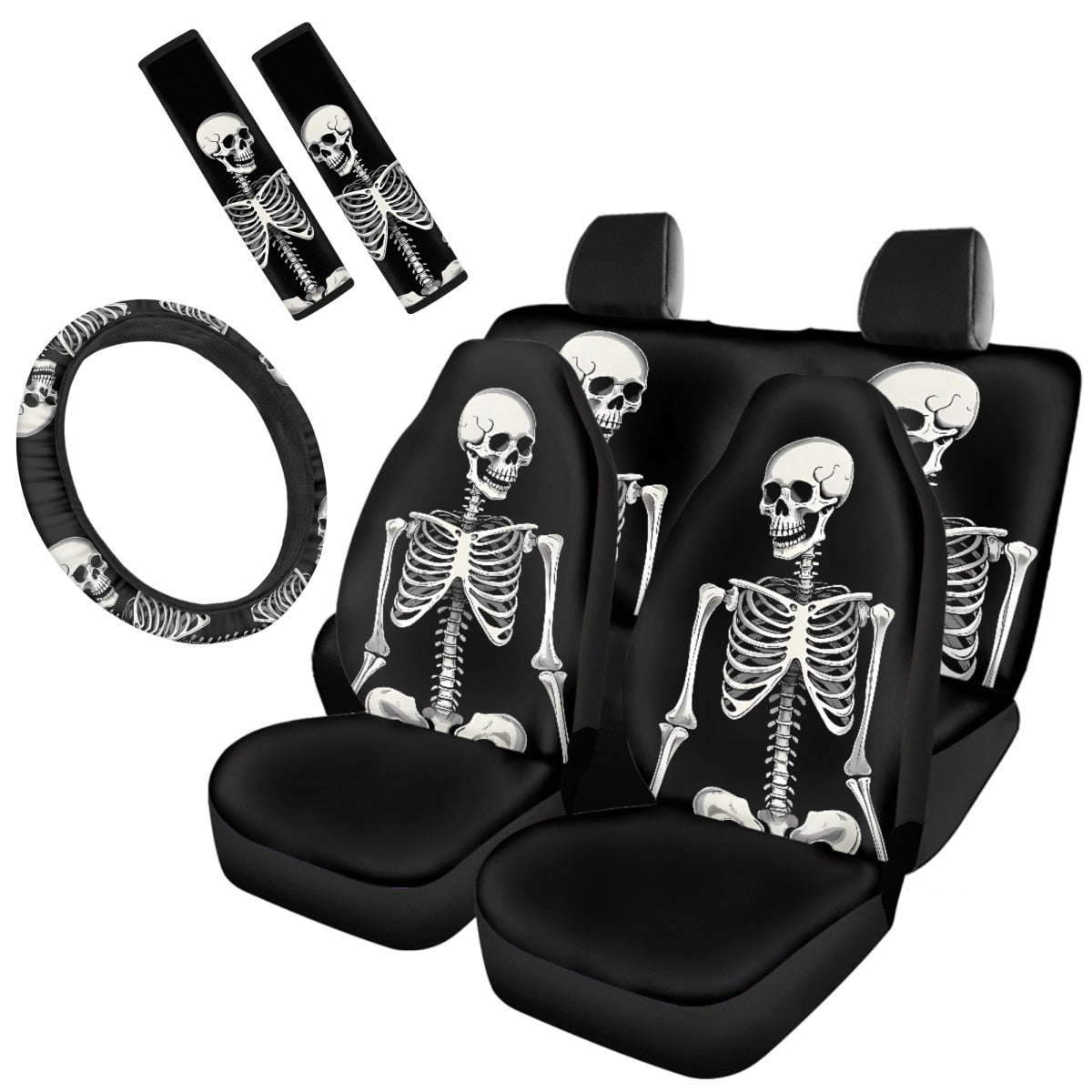 Horror Movie Killer Print Car Cushion Cover Seat Belt Cover Non-Slip Steering Wheel Cover Full Set Car Seat Halloween Decoration