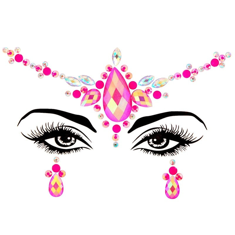 3D Acrylic Glitter Rhinestone Temporary Sexy Face Tattoo Sticker DIY Kids Holiday Party Masquerade Body Facial Jewelry Tattoo