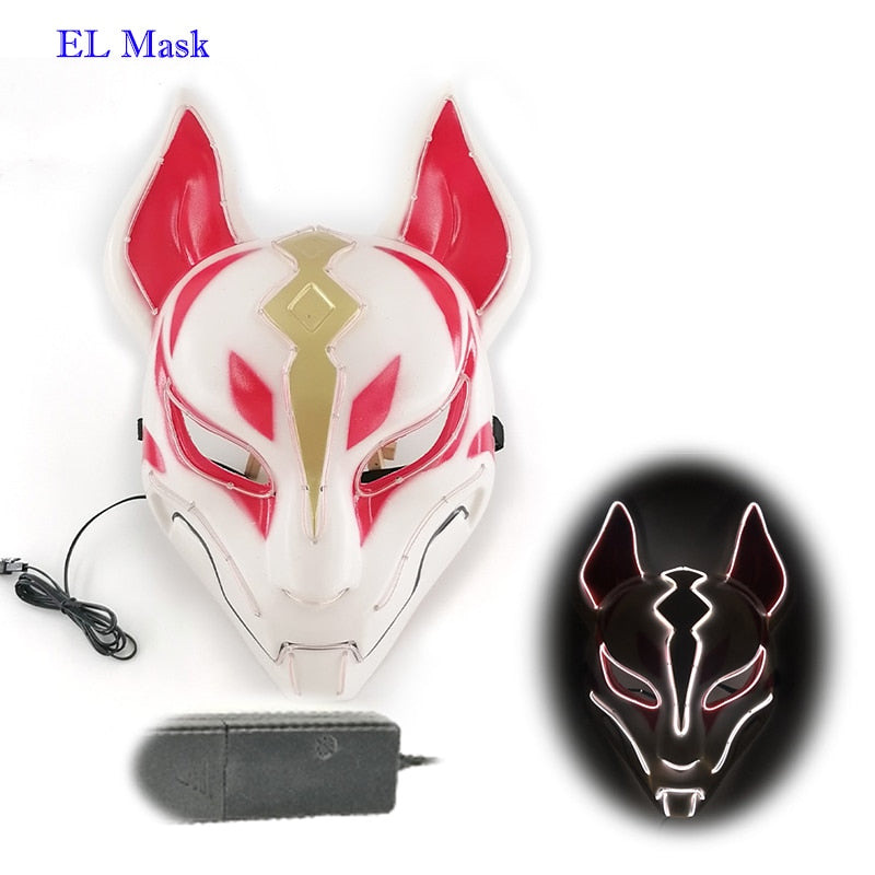 Anime Expro Decor Japanese Fox Mask Neon Led Light Cosplay Mask Halloween Party Rave Led Mask Dance DJ Payday Costume Props