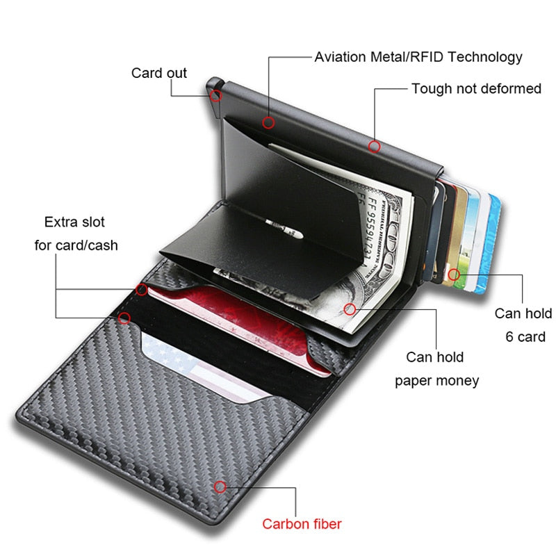 Carbon Fiber Rfid Card Holder Men Wallets Money Bag Zipper Coin Purse Small Leather Mini Slim Wallets Vallet Carteira Masculina