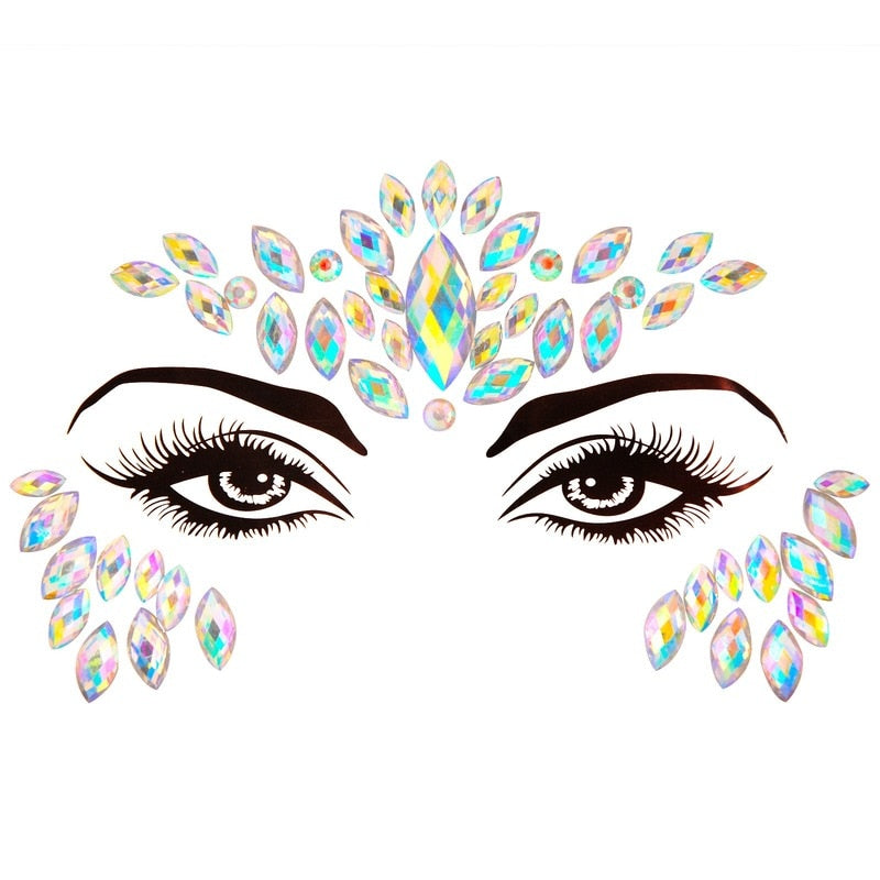 3D Acrylic Glitter Rhinestone Temporary Sexy Face Tattoo Sticker DIY Kids Holiday Party Masquerade Body Facial Jewelry Tattoo