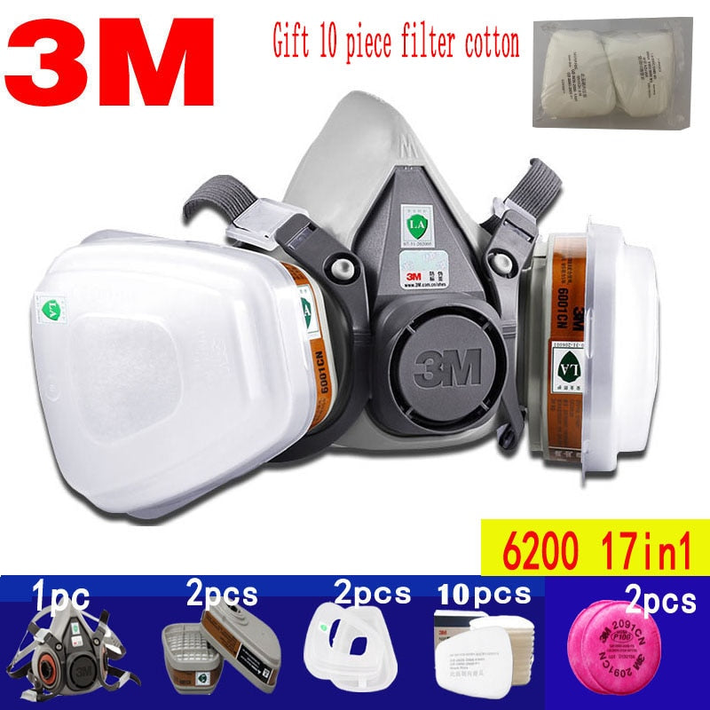 3M 6200 Gas Mask Gas-Proof Half Face Mask Series Combination Matched with 6001/2091/5n11 Filters Chemical Organic Protection