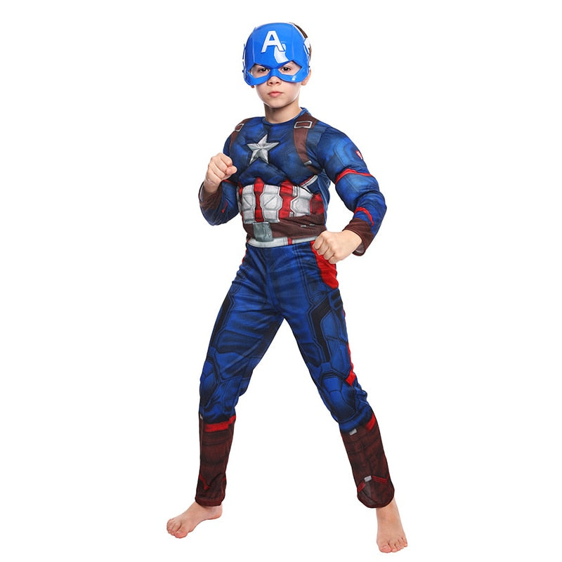 Marvel Superhero Spider Man Captain America Iron Man Thor Hulk Cosplay Costume Muscle Bodysuit Jumpsuit for Kids Halloween Party