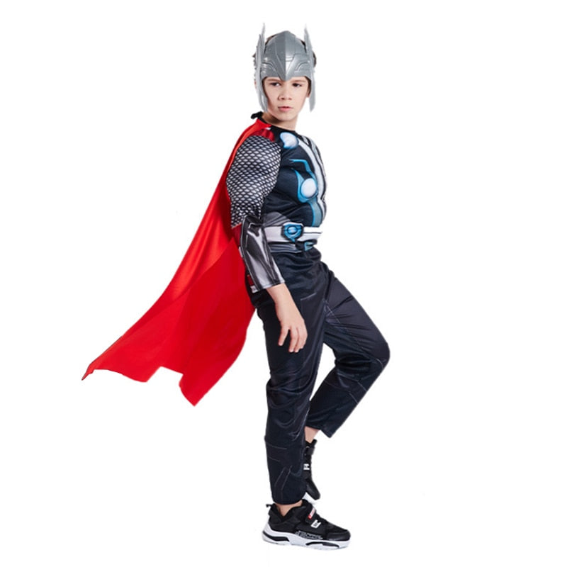 Marvel Superhero Spider Man Captain America Iron Man Thor Hulk Cosplay Costume Muscle Bodysuit Jumpsuit for Kids Halloween Party