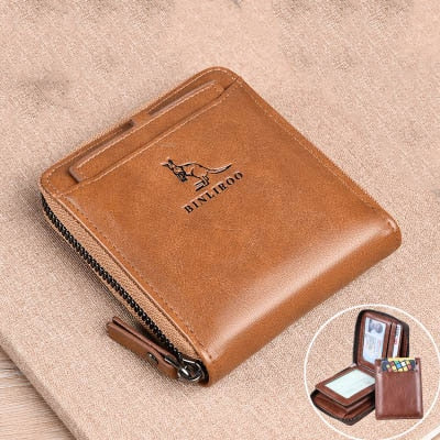 Fashion Men&#39;s Coin Purse Wallet RFID Blocking Man Leather Wallet Zipper Business Card Holder ID Money Bag Wallet Male
