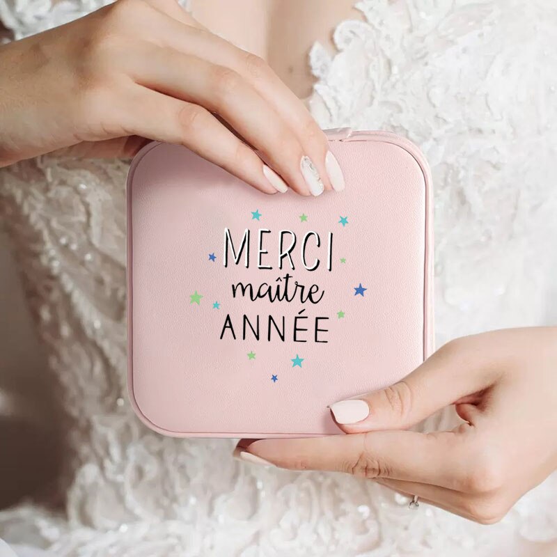 Custom Merci Mistress Print Jewellery Box Travel Earring Holder Storage Display Case Gifts for Teacher cadeau maitresse école