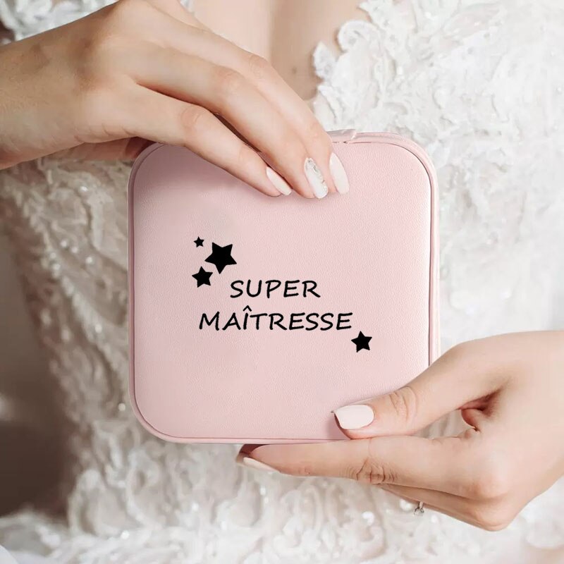 Custom Merci Mistress Print Jewellery Box Travel Earring Holder Storage Display Case Gifts for Teacher cadeau maitresse école