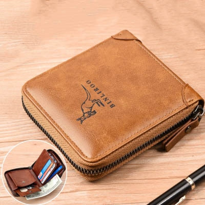 Fashion Men&#39;s Coin Purse Wallet RFID Blocking Man Leather Wallet Zipper Business Card Holder ID Money Bag Wallet Male