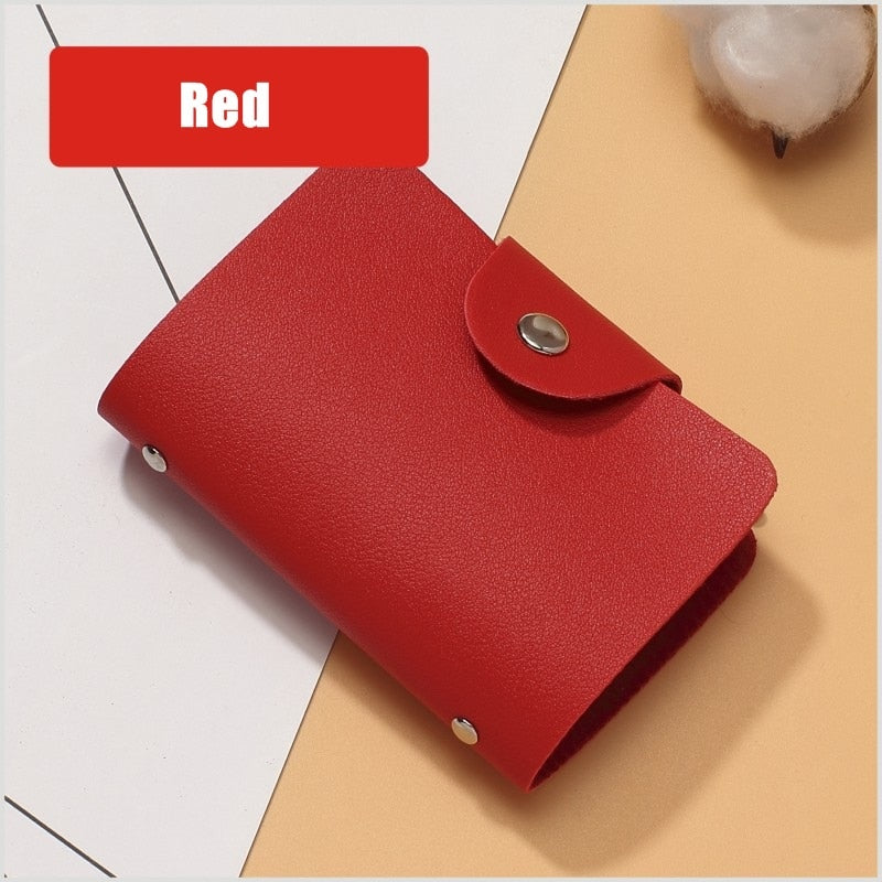 24 Slots Bits Card Holder Bag Simple Solid Color Pocket Case Women Men Credit ID Card Organizer Leather Cardholder Wallet