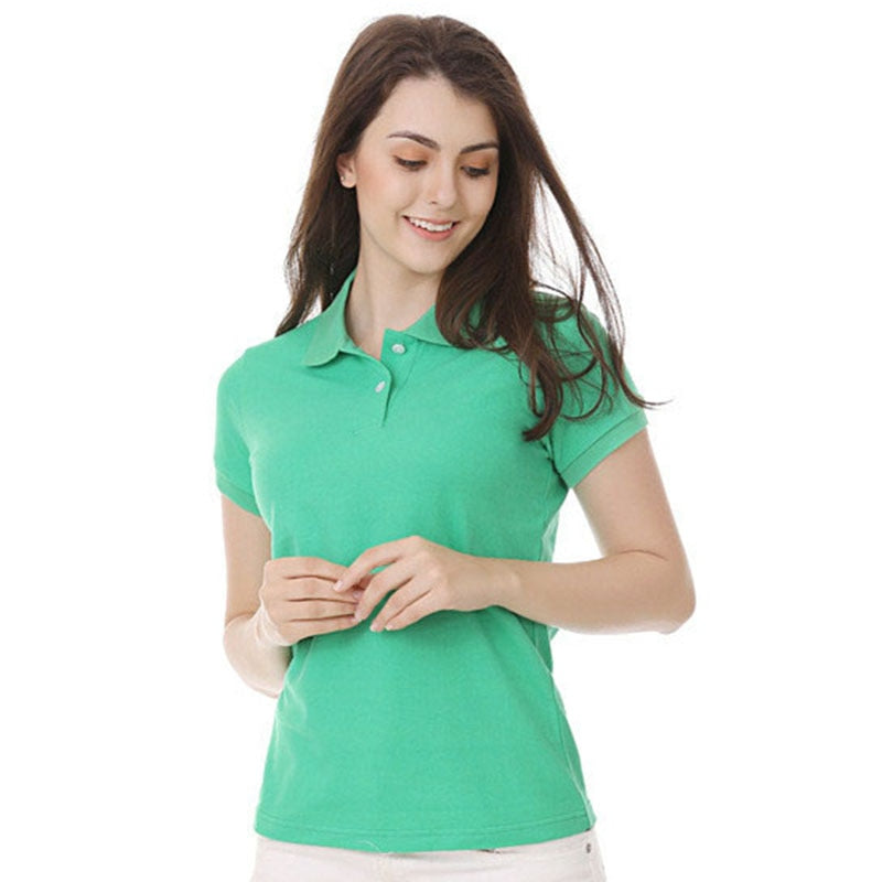 Multicolor Women's POLO Shirt Short-Sleeve Summer Tops Lapel Slim Fit Elastic Shirt Collar Bottoming Shirt 100% Cotton Tops