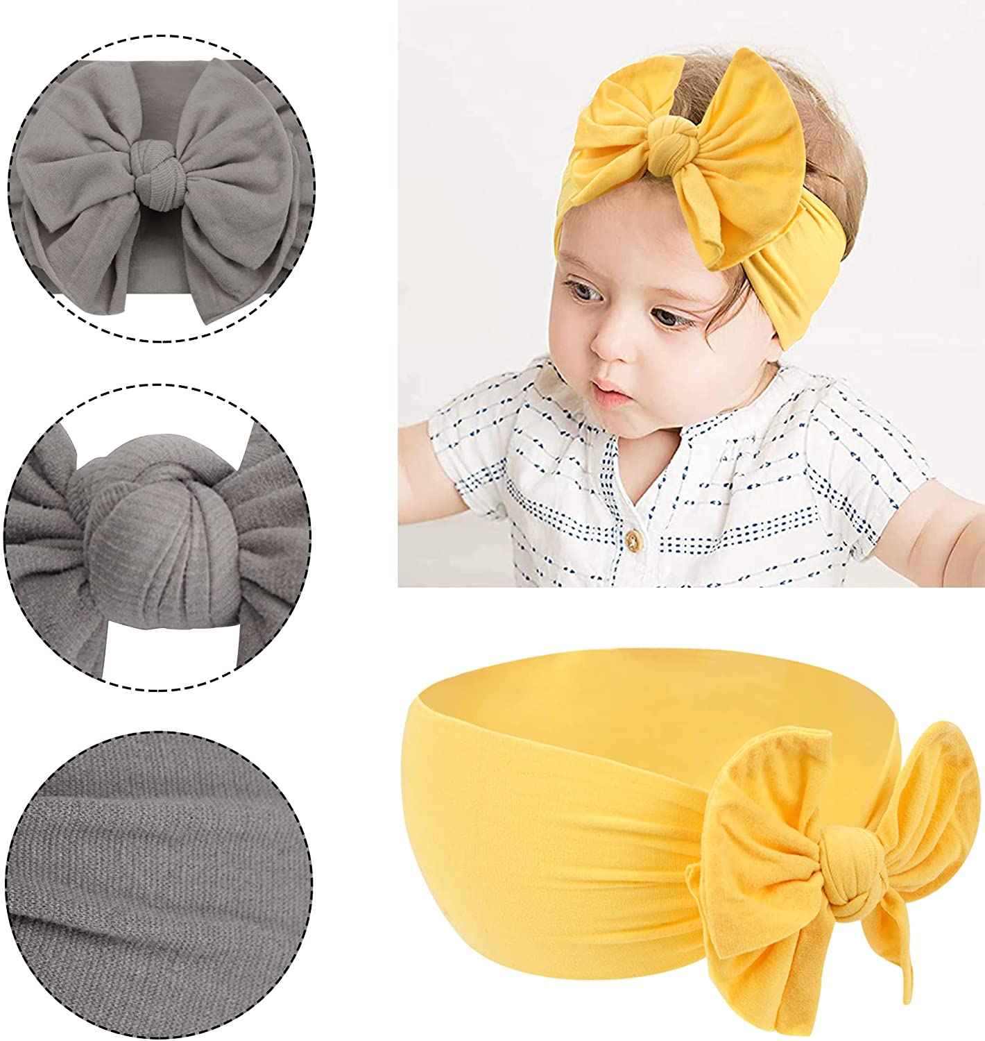 12 Pcs Baby Headband Newborn Soft Elastic Baby Turban Headband Bowknot Headbands for Baby Girls