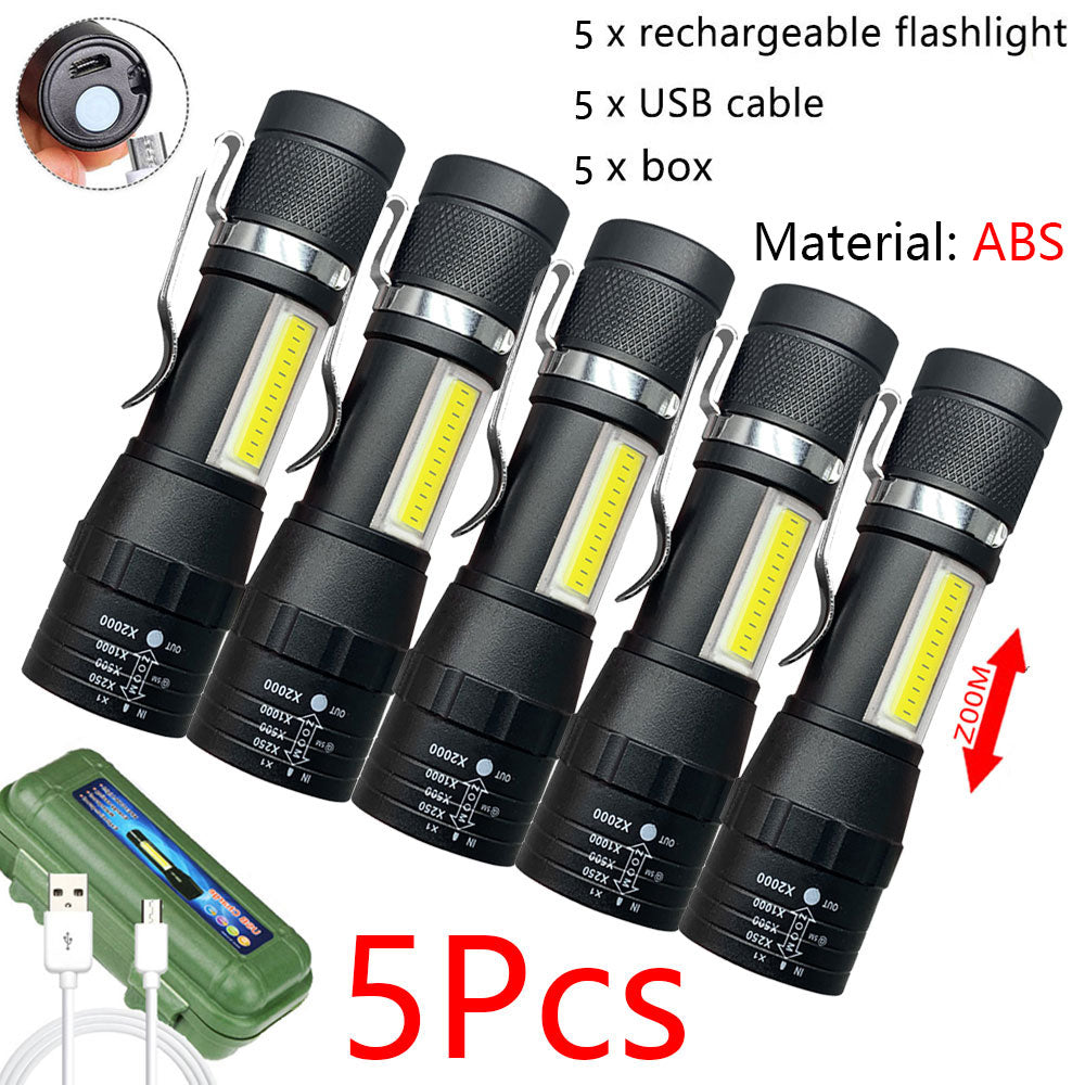 Built In Battery Q5 Portable Mini Led Flashlight Zoom Torch COB Lamp 2000 Lumens Adjustable Penlight Waterproof for Outdoor