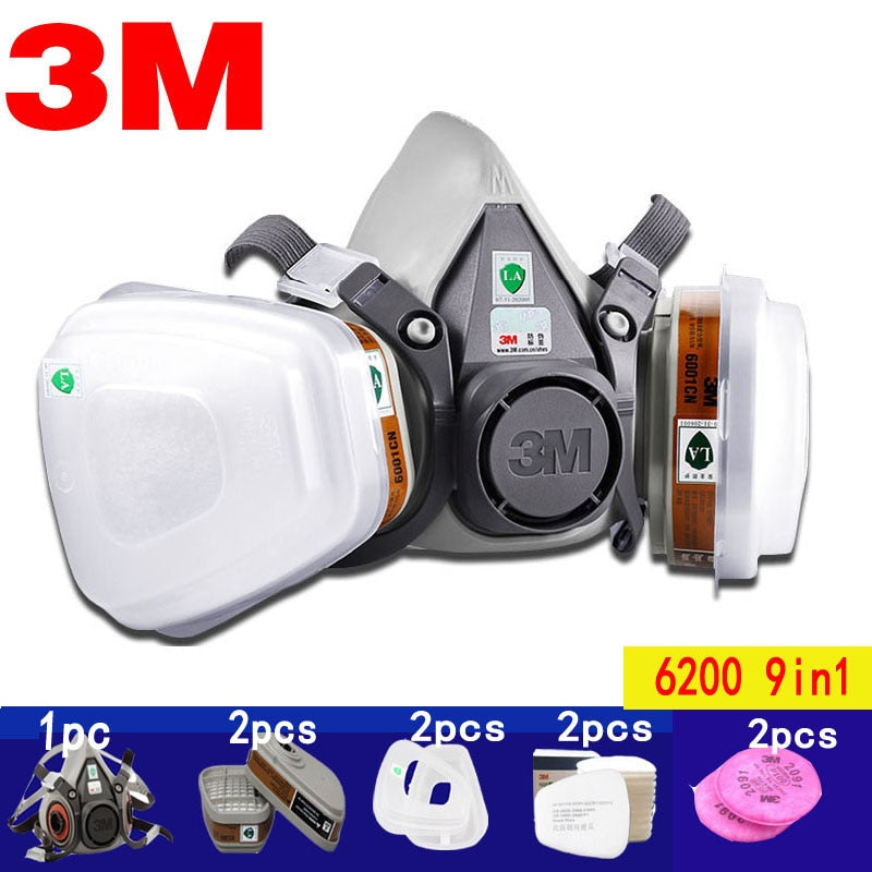 3M 6200 Gas Mask Gas-Proof Half Face Mask Series Combination Matched with 6001/2091/5n11 Filters Chemical Organic Protection