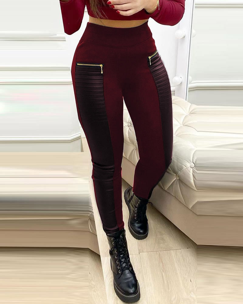 Women Fashion Casual Pu Pants Women Trousers Pencil Pants Faux Leather Zipper Design High Waist PU Leather Pants