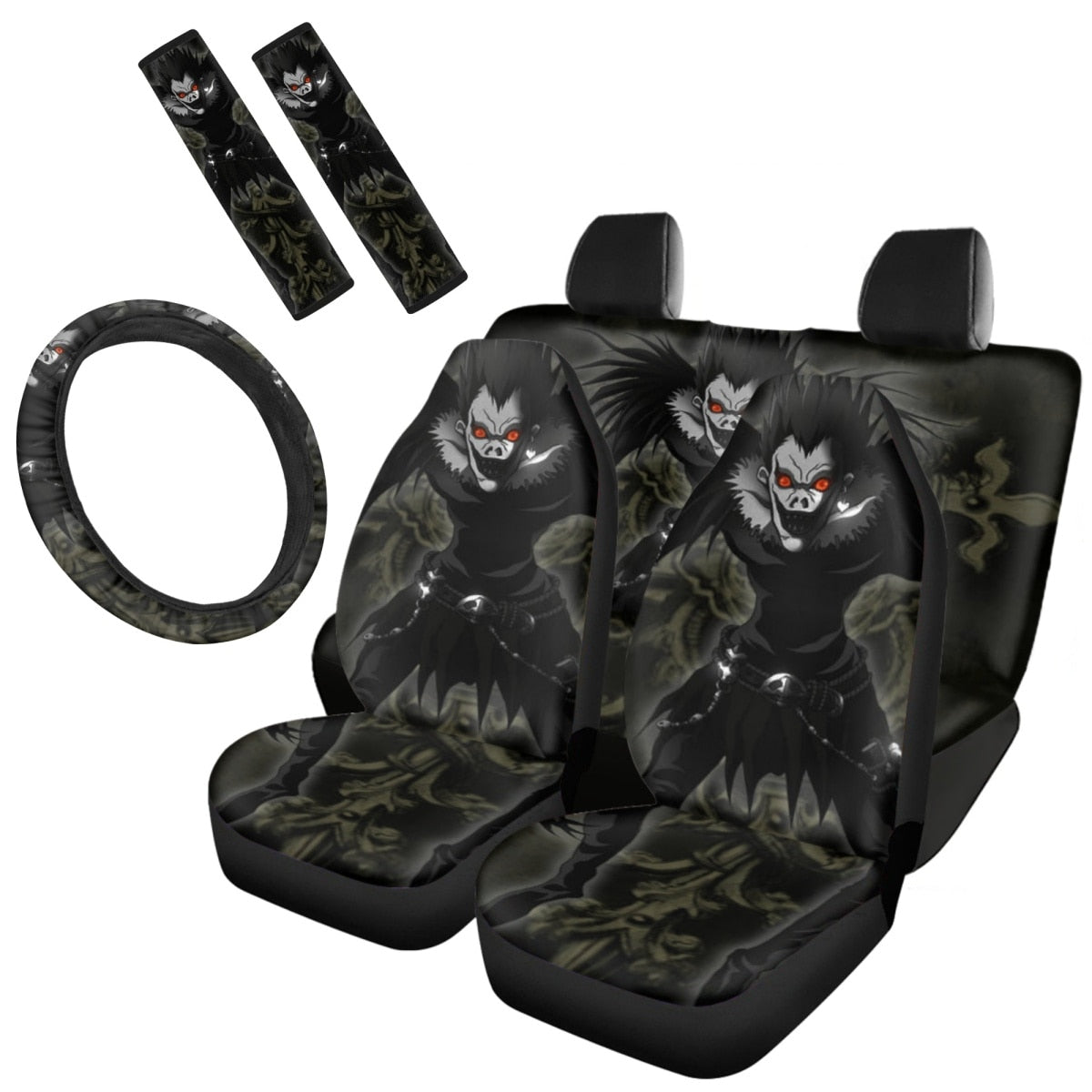 Horror Movie Killer Print Car Cushion Cover Seat Belt Cover Non-Slip Steering Wheel Cover Full Set Car Seat Halloween Decoration