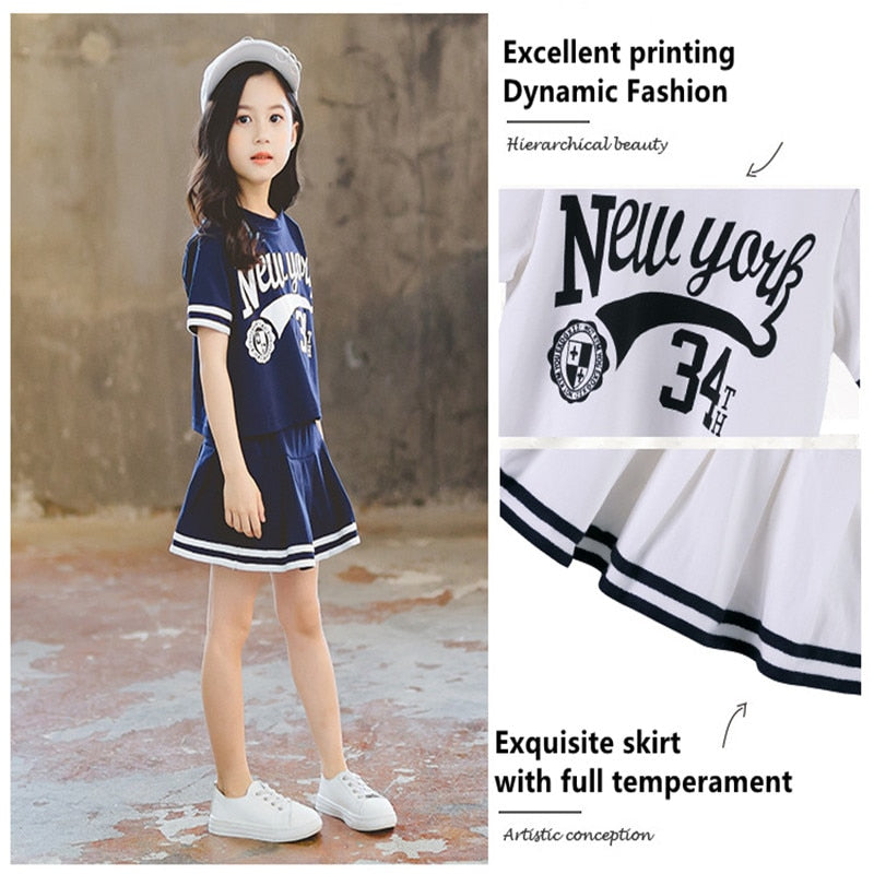 Summer Girls Clothes Suit 2023 Short-Sleeved+A-Line Skirt 2Pcs Set College Style Jk Uniform Children Clothing Baby Tracksuits