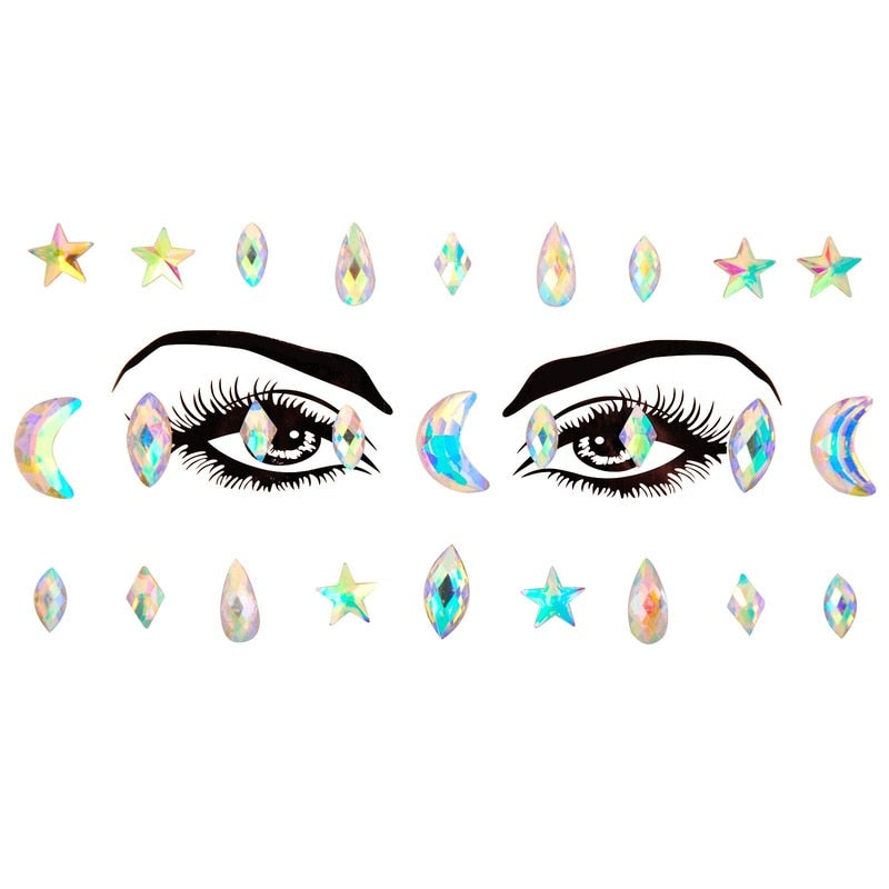 3D Acrylic Glitter Rhinestone Temporary Sexy Face Tattoo Sticker DIY Kids Holiday Party Masquerade Body Facial Jewelry Tattoo