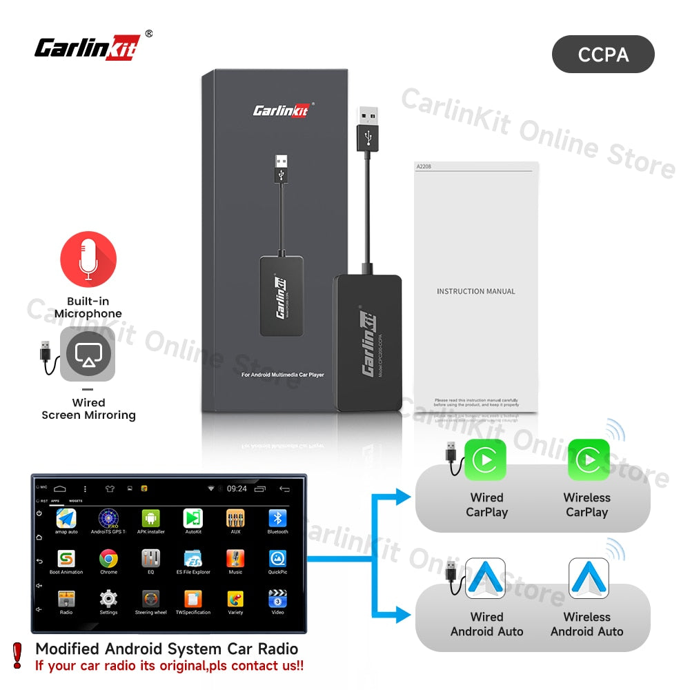Carlinkit Wired/Wireless CarPlay Wireless Android Auto Dongle Mirror For Modify Android Screen Car Ariplay  Smart Link IOS 14 15