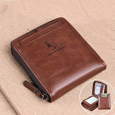 Fashion Men&#39;s Coin Purse Wallet RFID Blocking Man Leather Wallet Zipper Business Card Holder ID Money Bag Wallet Male