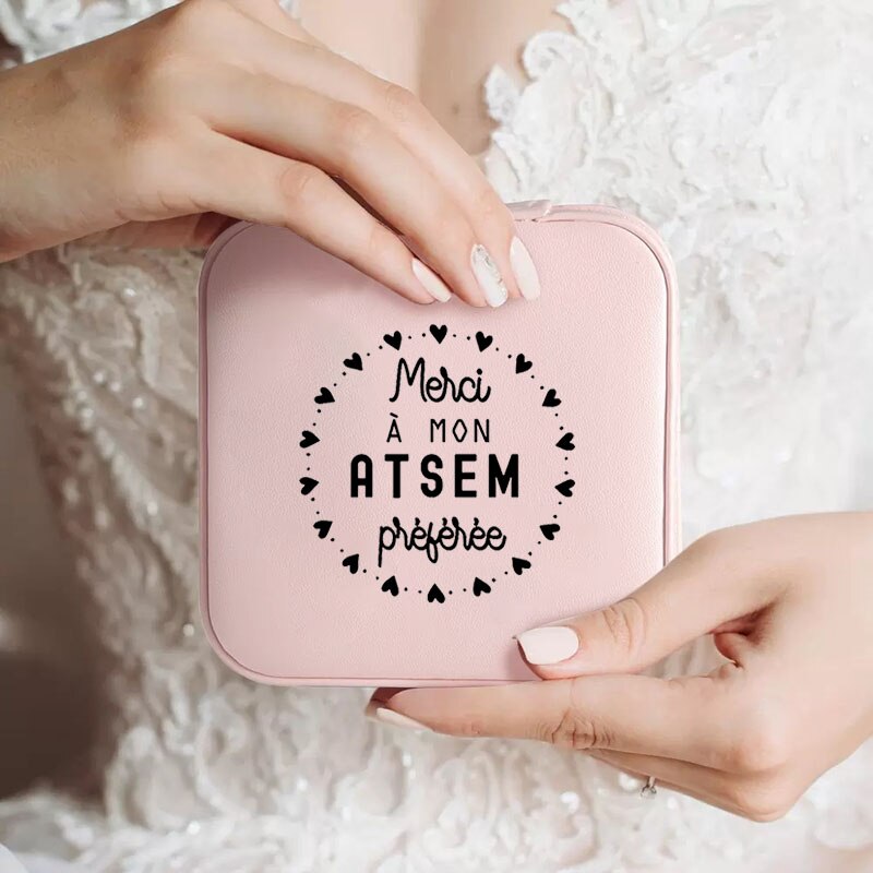 Custom Merci Mistress Print Jewellery Box Travel Earring Holder Storage Display Case Gifts for Teacher cadeau maitresse école