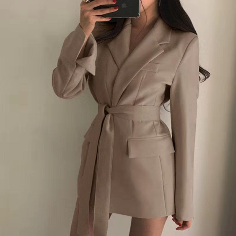 Women Spring Autumn Slim-fit Blazer Free Belt Cardigan Style Lace-up Belted Lapel Blazers 2022 Woman Black Office Work Suits New