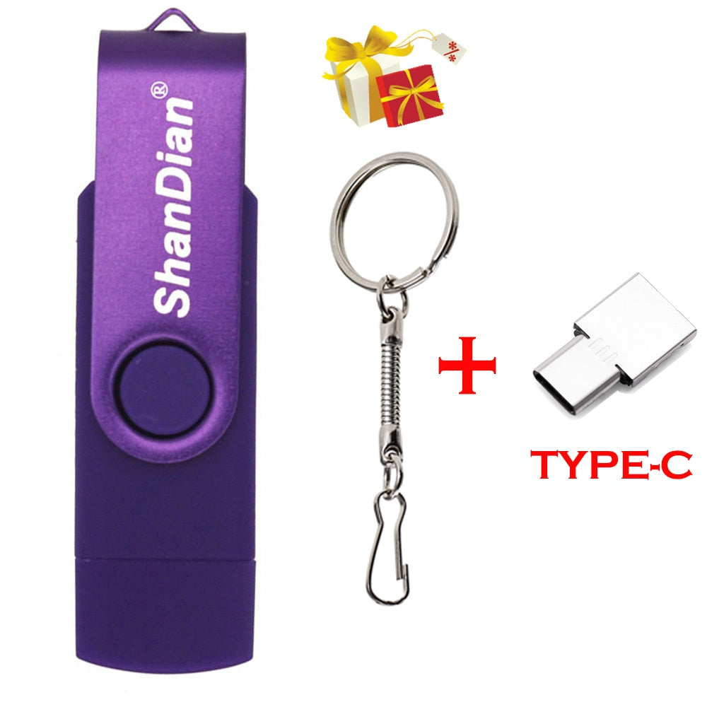 OTG Phone Extensions Pen Drive Real Capacity USB Flash Drives Free Custom Logo Memory Stick With Key Chain U Disk 64GB/32GB/16GB