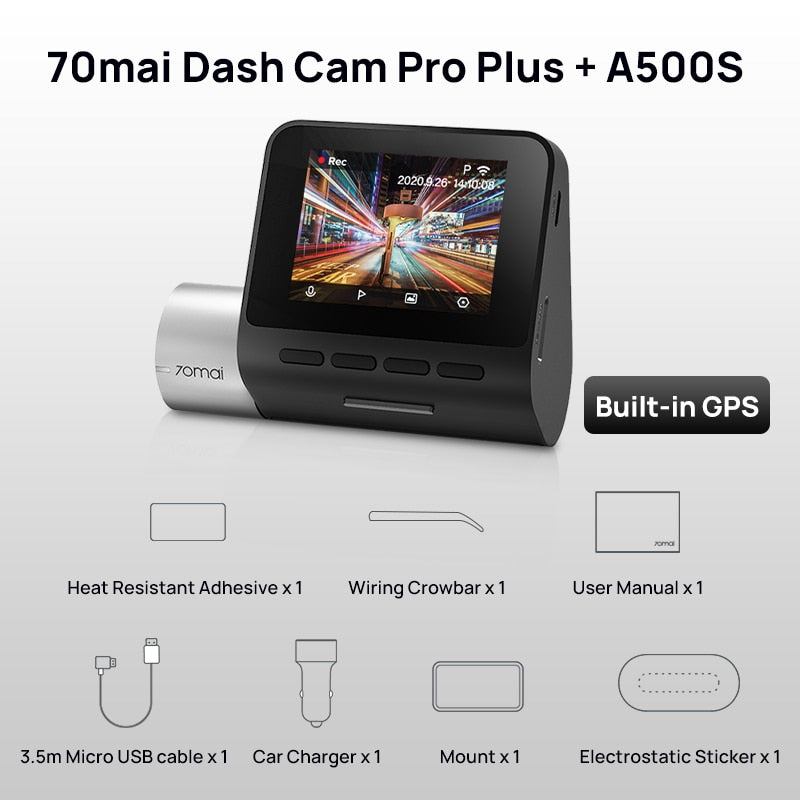 70mai Dash Cam Pro Plus A500S 1944P ADAS GPS Camera 70mai A500S Car DVR 24H Parking Support Rear Interior Cam 140FOV Recorder