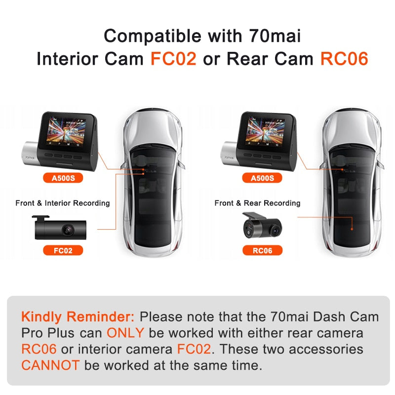 70mai Dash Cam Pro Plus A500S 1944P ADAS GPS Camera 70mai A500S Car DVR 24H Parking Support Rear Interior Cam 140FOV Recorder