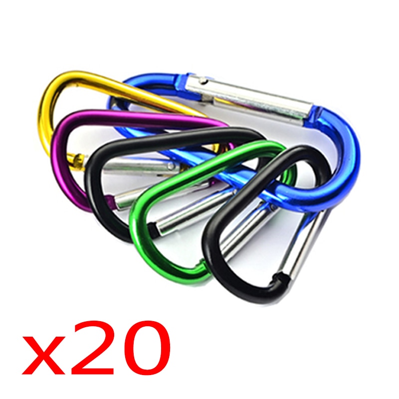 20Pcs Mini Carabiner Keychain Alluminum Alloy D-ring Buckle Spring Snap Clip Hooks Keychain Carabiner for Keys Camping Tools