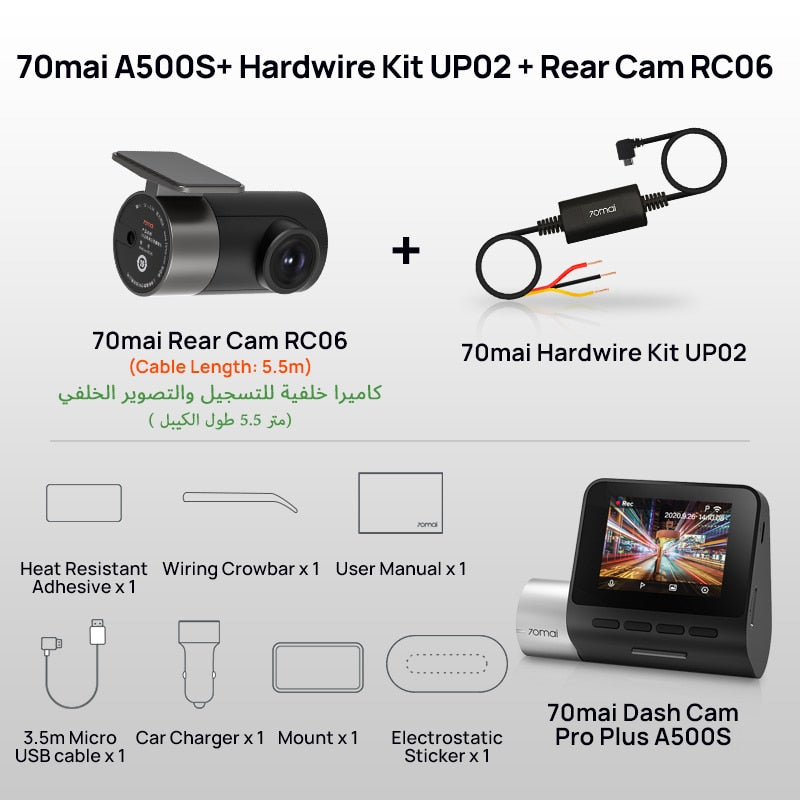 70mai Dash Cam Pro Plus A500S 1944P ADAS GPS Camera 70mai A500S Car DVR 24H Parking Support Rear Interior Cam 140FOV Recorder