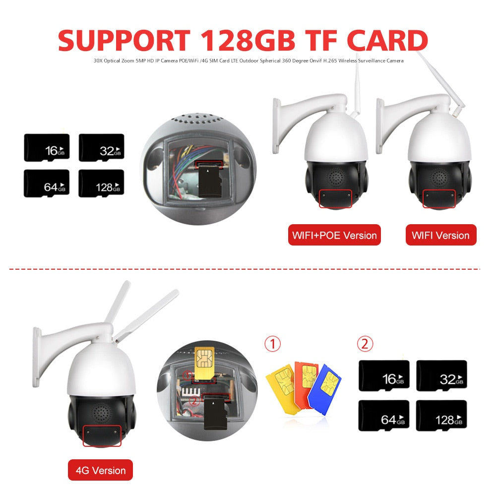 Outdoor IP Camera 8MP 5MP 4G Sim Card WIFI POE AI Auto Tracking 30X Zoom PTZ Speed Dome Two Way Audio IR 80m Surveillance Camera