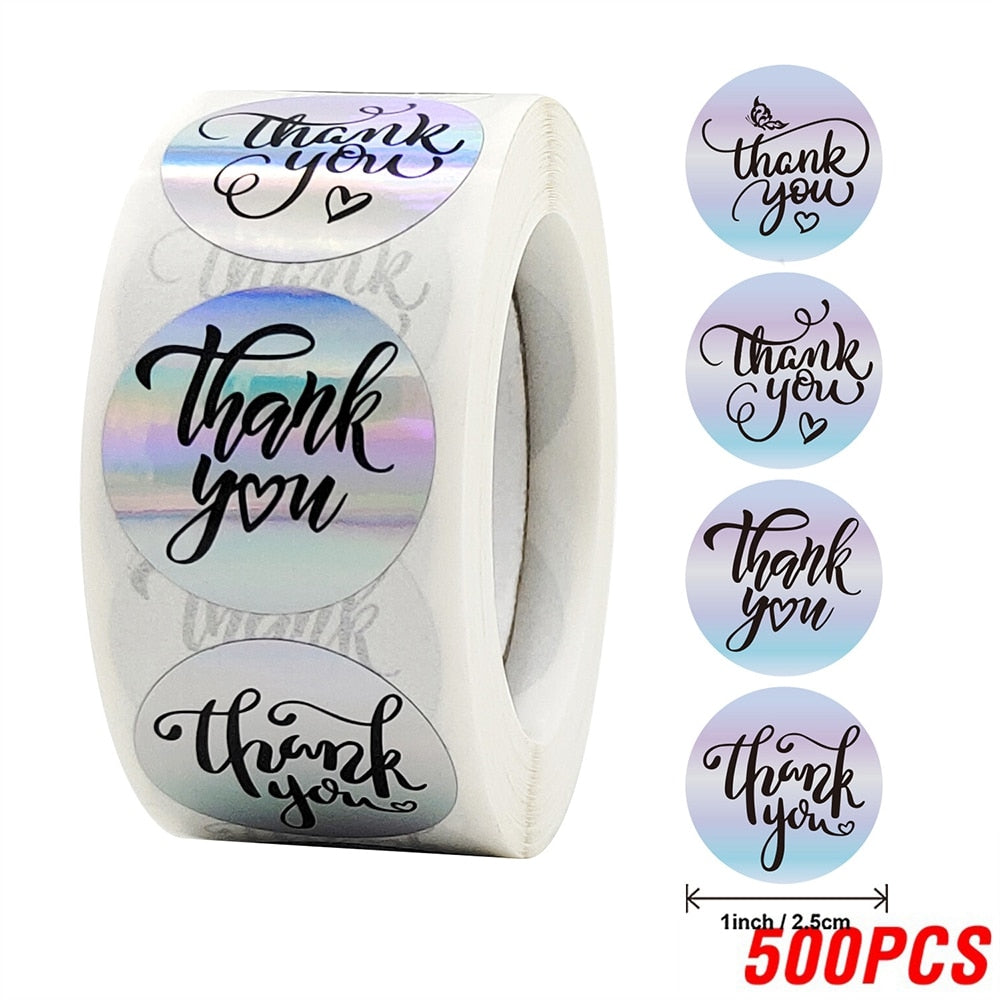 100-500pcs Rainbow Laser Thank You Stickers 1inch Small Business Stickers  Adhesive Labels for Boutiques Wrapping Supplies