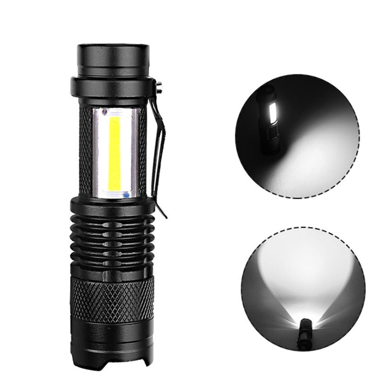 Built In Battery Q5 Portable Mini Led Flashlight Zoom Torch COB Lamp 2000 Lumens Adjustable Penlight Waterproof for Outdoor