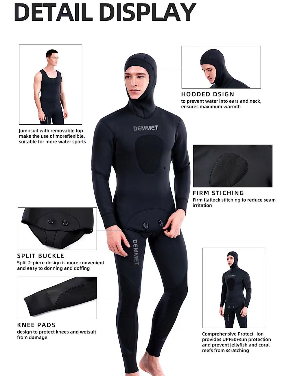 HOT 3mm Camouflage Wetsuit Long Sleeve Fission Hooded 2 Pieces Of Neoprene Submersible  For Men Keep Warm Waterproof Diving Suit