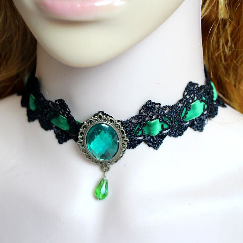 Gothic Victorian Black Lace Necklace Women Girl Boho Crystal Tassel Sexy Lace Choker Steampunk Dark Loli Style Halloween Jewelry