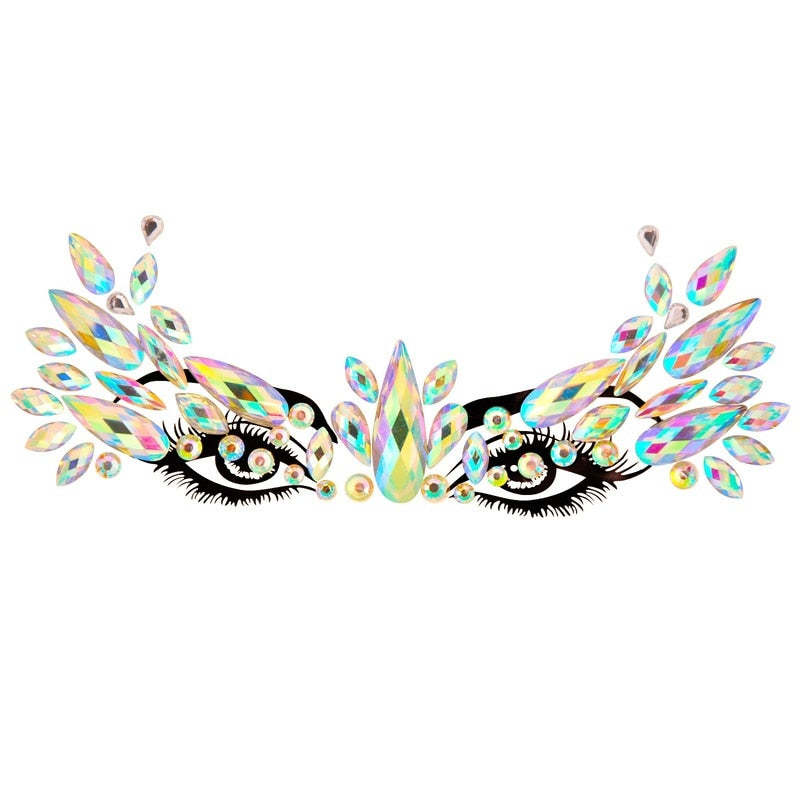 3D Acrylic Glitter Rhinestone Temporary Sexy Face Tattoo Sticker DIY Kids Holiday Party Masquerade Body Facial Jewelry Tattoo