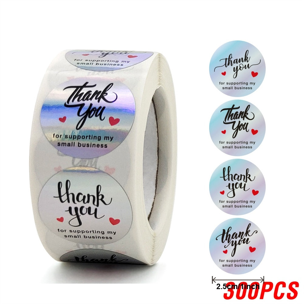 100-500pcs Rainbow Laser Thank You Stickers 1inch Small Business Stickers  Adhesive Labels for Boutiques Wrapping Supplies