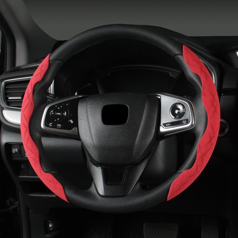 2 Halves Car Steering Wheel Cover 38cm 15inch Carbon Fiber Silicone Steering Wheel Booster Cover Auto Anti-skid Accessories