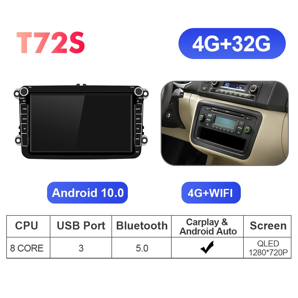 Isudar T72 2 Din Car Multimedia player Android 10 For VW/Volkswagen/POLO/PASSAT B6/B7/Golf/Tiguan/Skoda GPS Car Radio Audio Auto