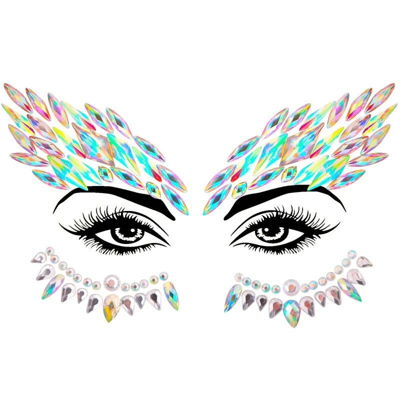 3D Acrylic Glitter Rhinestone Temporary Sexy Face Tattoo Sticker DIY Kids Holiday Party Masquerade Body Facial Jewelry Tattoo