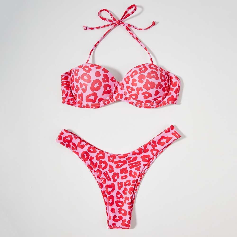 Sexy Women Bikini Brazilian Swimsuit Push-up Bra Bikini Set Two Piece Swim Suit Swimwear Low-waisted Beachwear Leopard Bathing