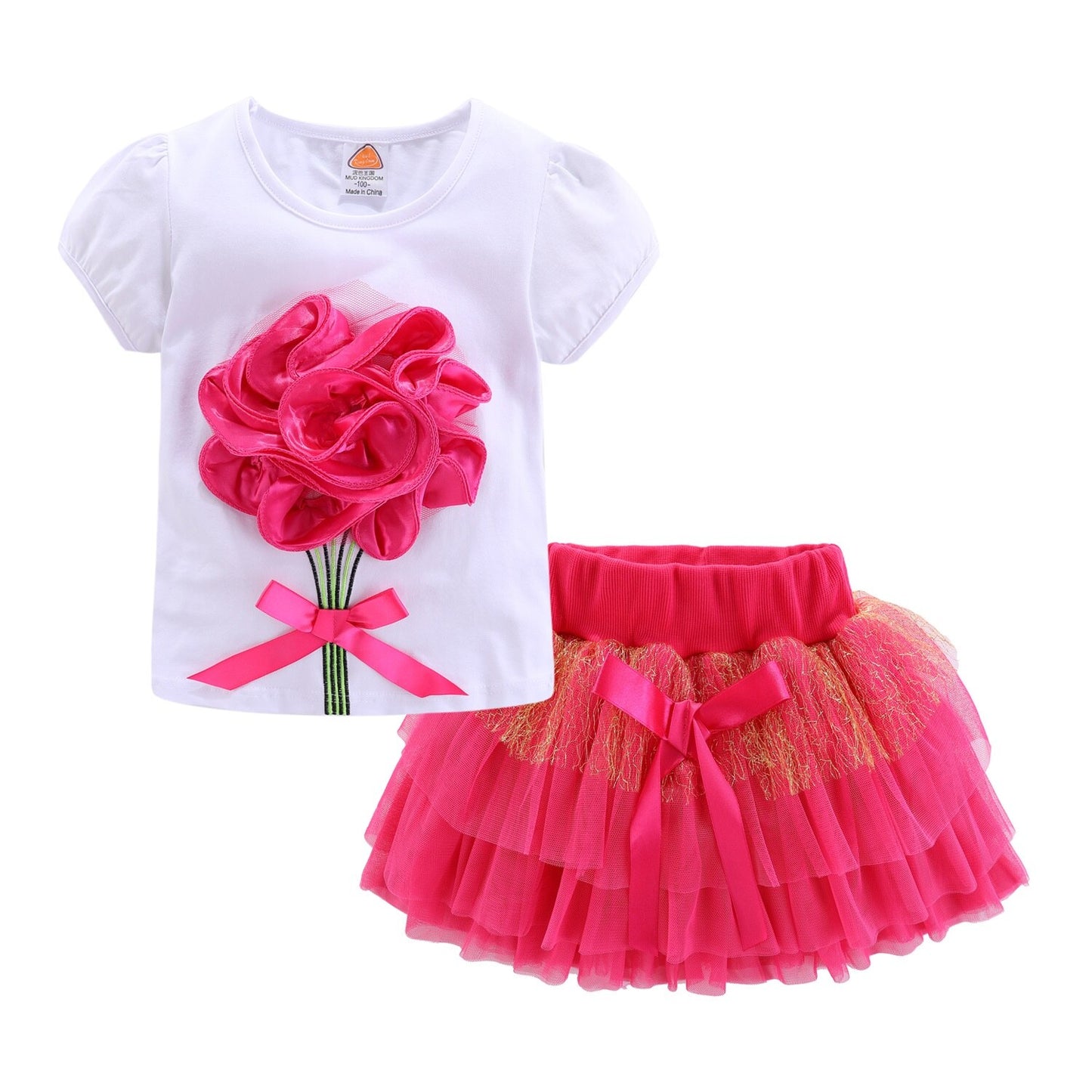 Mudkingdom Cute Summer Girls Outfits Cartoon Cat T-shirt and Tutu Skirt Set for Girl Princess Clothes Suit Children Clothing