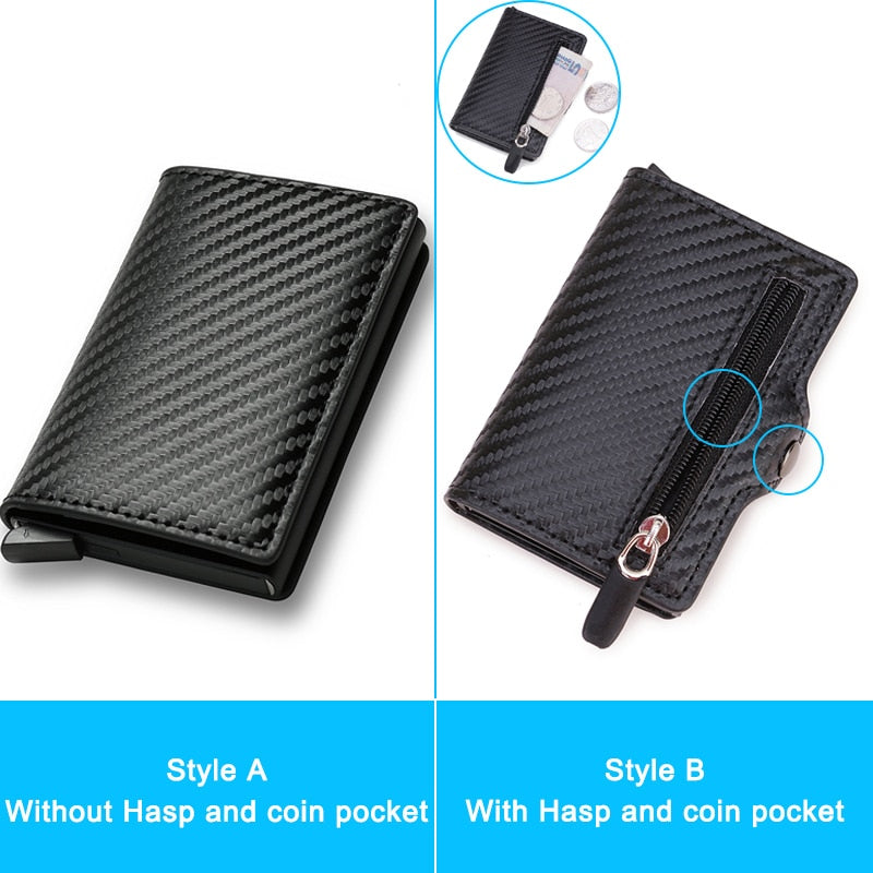 Carbon Fiber Rfid Card Holder Men Wallets Money Bag Zipper Coin Purse Small Leather Mini Slim Wallets Vallet Carteira Masculina