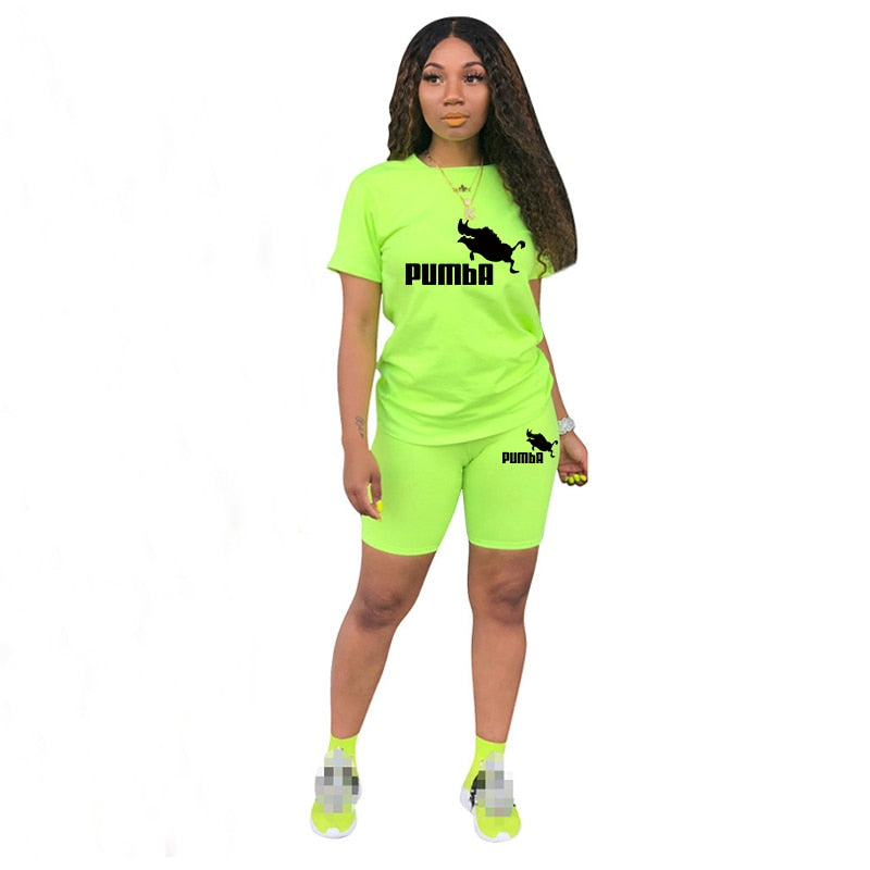 Summer Short Sleeve O-Neck Tee Tops+Pencil Short Sets Tracksuits Outfit Graphic T Shirts Jogging Suits Women Two Piece Set