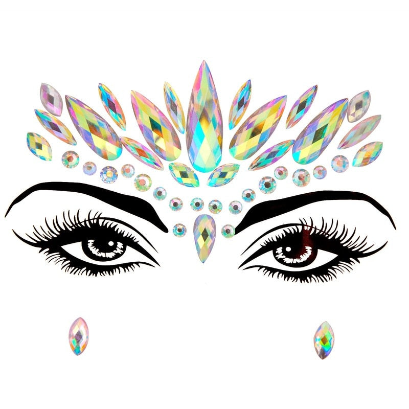 3D Acrylic Glitter Rhinestone Temporary Sexy Face Tattoo Sticker DIY Kids Holiday Party Masquerade Body Facial Jewelry Tattoo